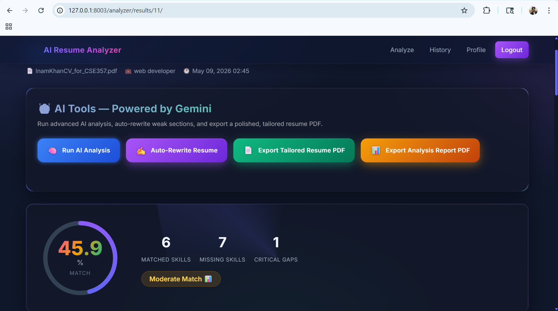AI Resume Analyzer & Job Matching System